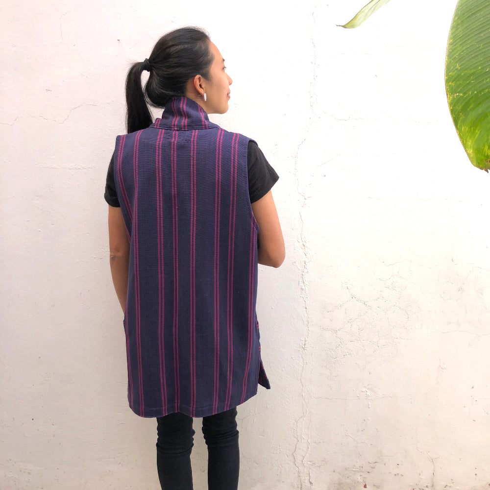 The Artist Vest: Indigo + Cochineal Red Lines