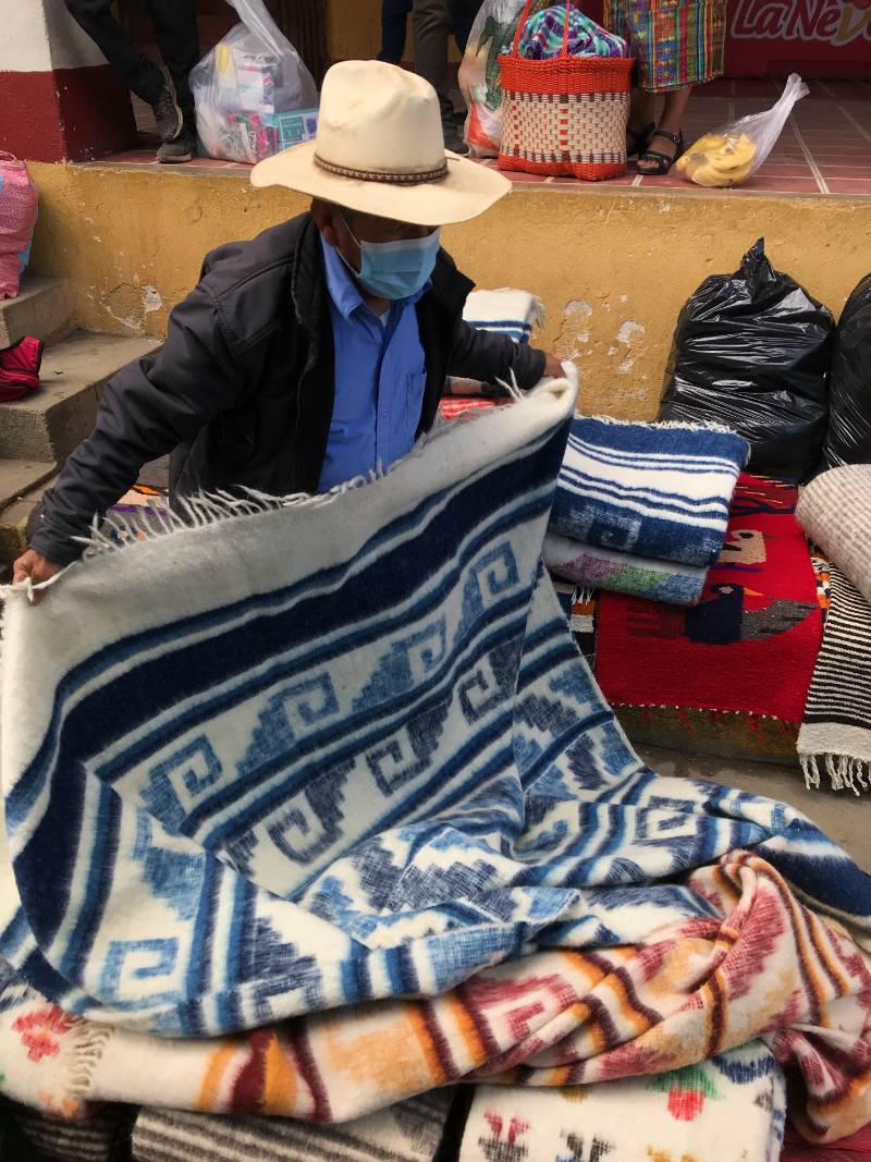 Large Momostenango Wool Blanket: Blue