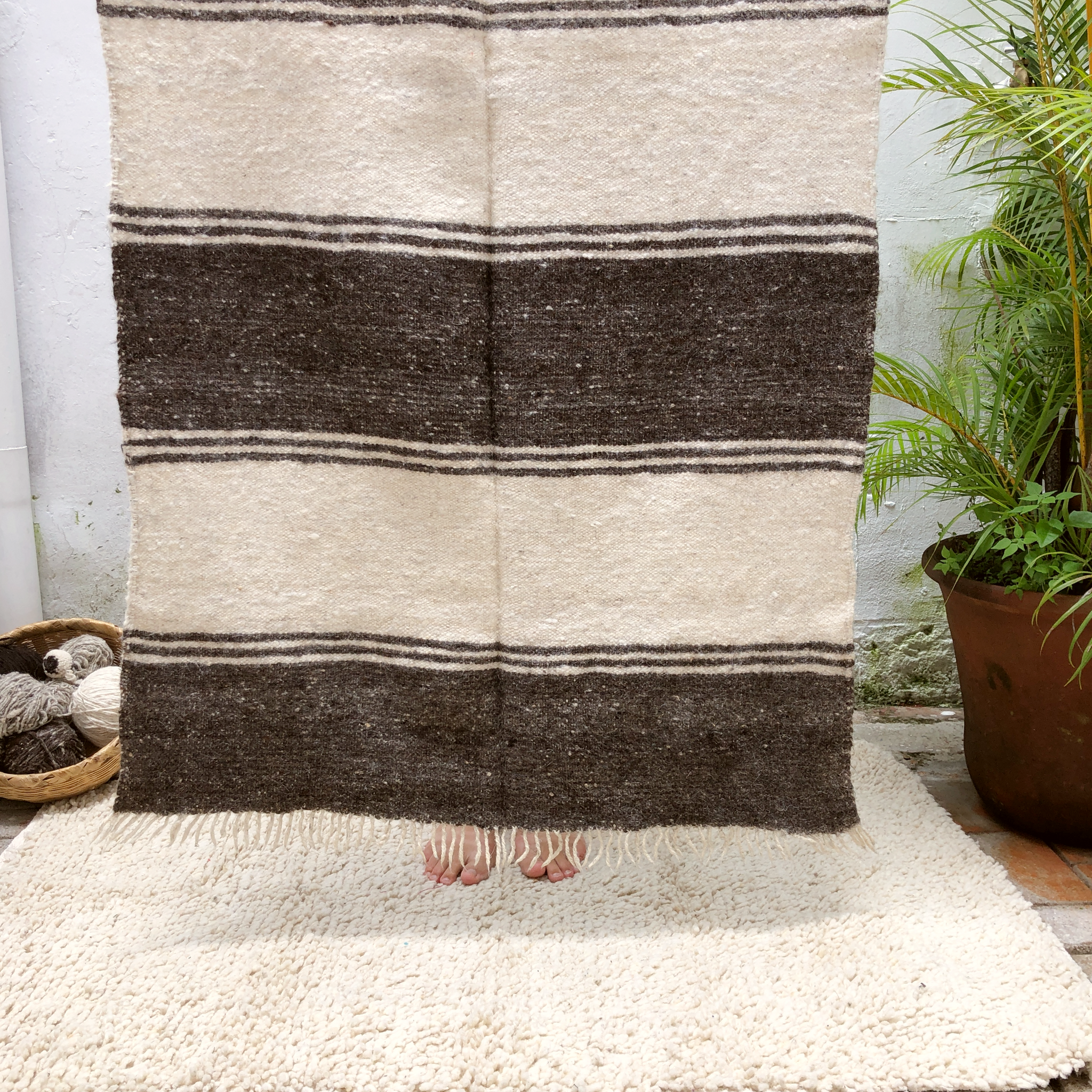 Medium Wool Rug Bi Color White & Brown