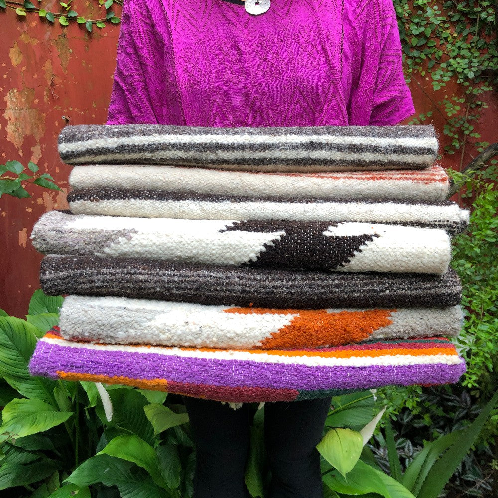 Medium Wool Rug in White & Brown Stripes
