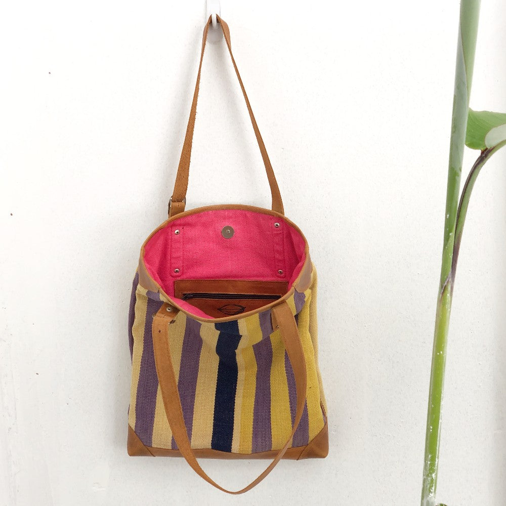 Slim Tote in Purple and Yellow Stripes