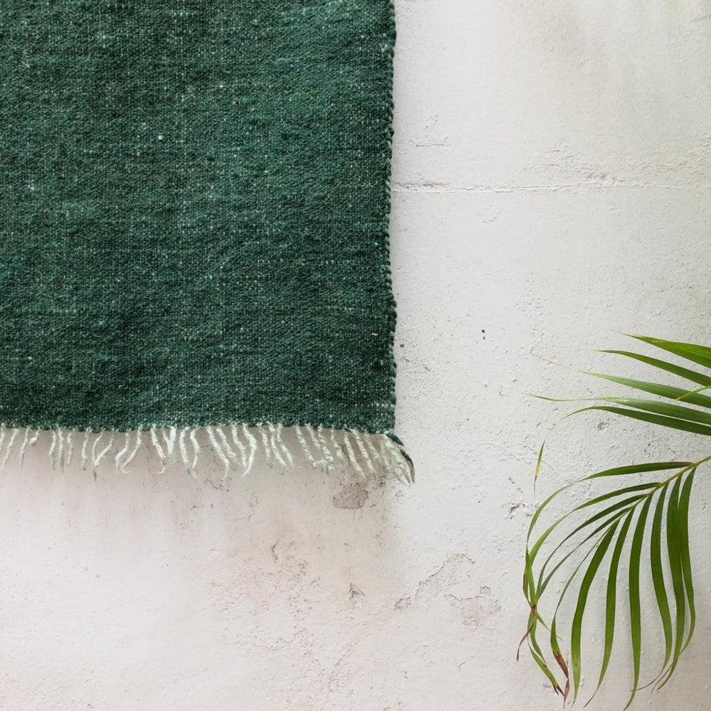Small Wool Rug in Forest Green