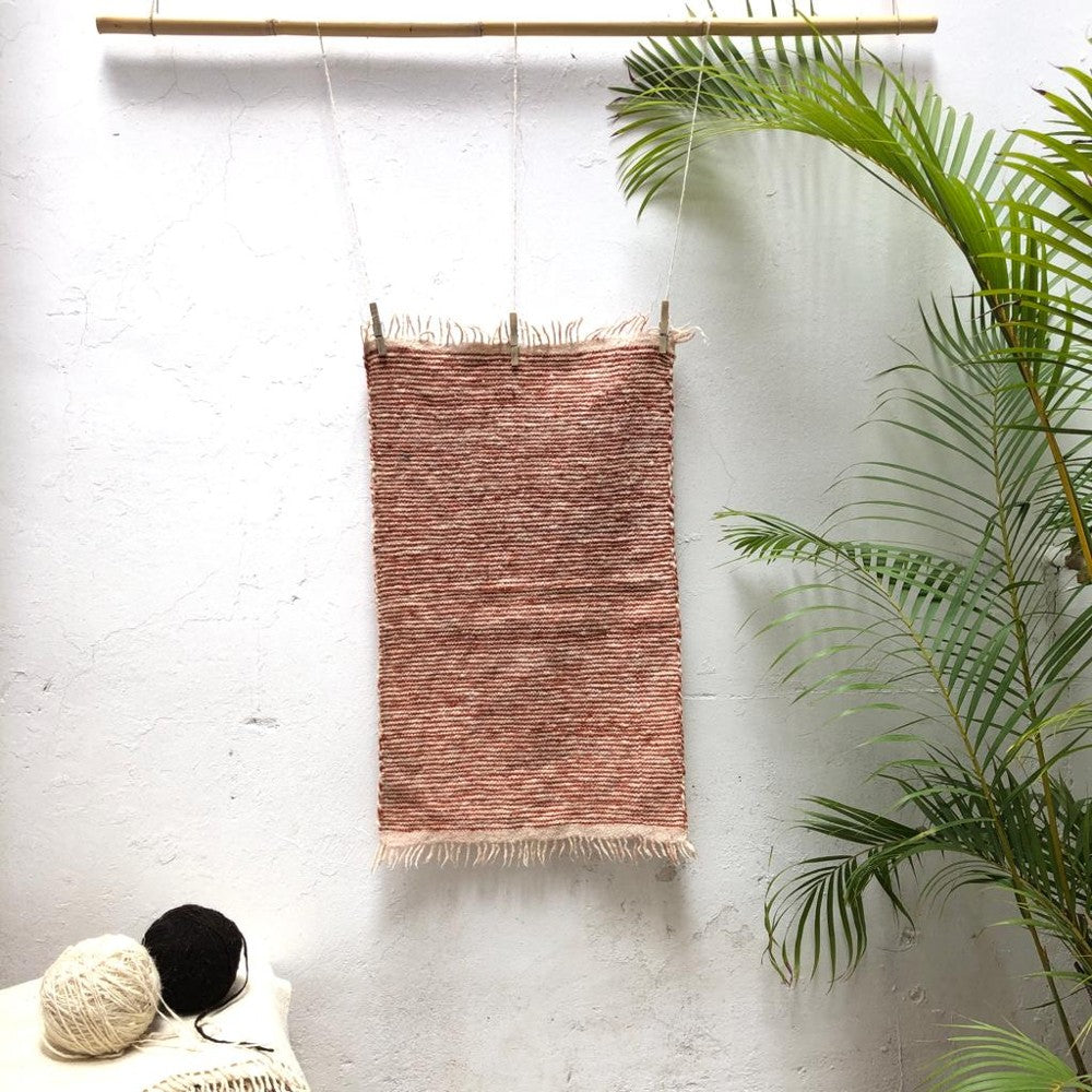Small Wool Rug: Thin Stripes in Brick and White